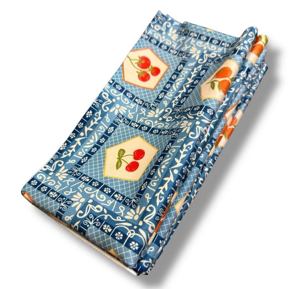 Geometry Geosuede Italian Tiles Dinner Napkin Set Of 6 Blue White Cherries Lemon